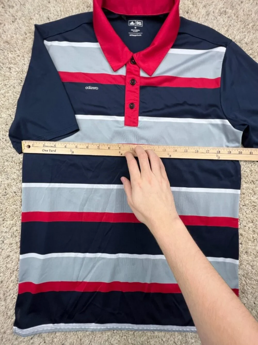Adidas Polo Shirt Mens Medium Red Gray Blue Adizero Golf Golfing Casual Adult